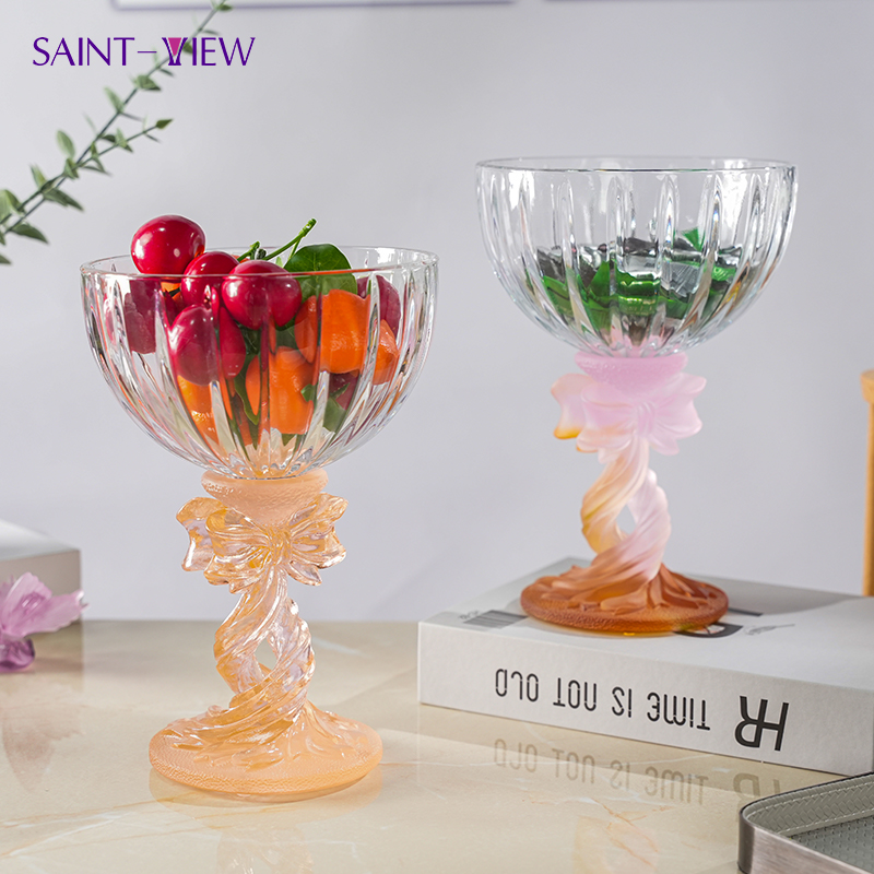 Ribbon Crystal Glass Fruit Display Crystal Glass Crafts Home Accessories Luxury Dining Decor